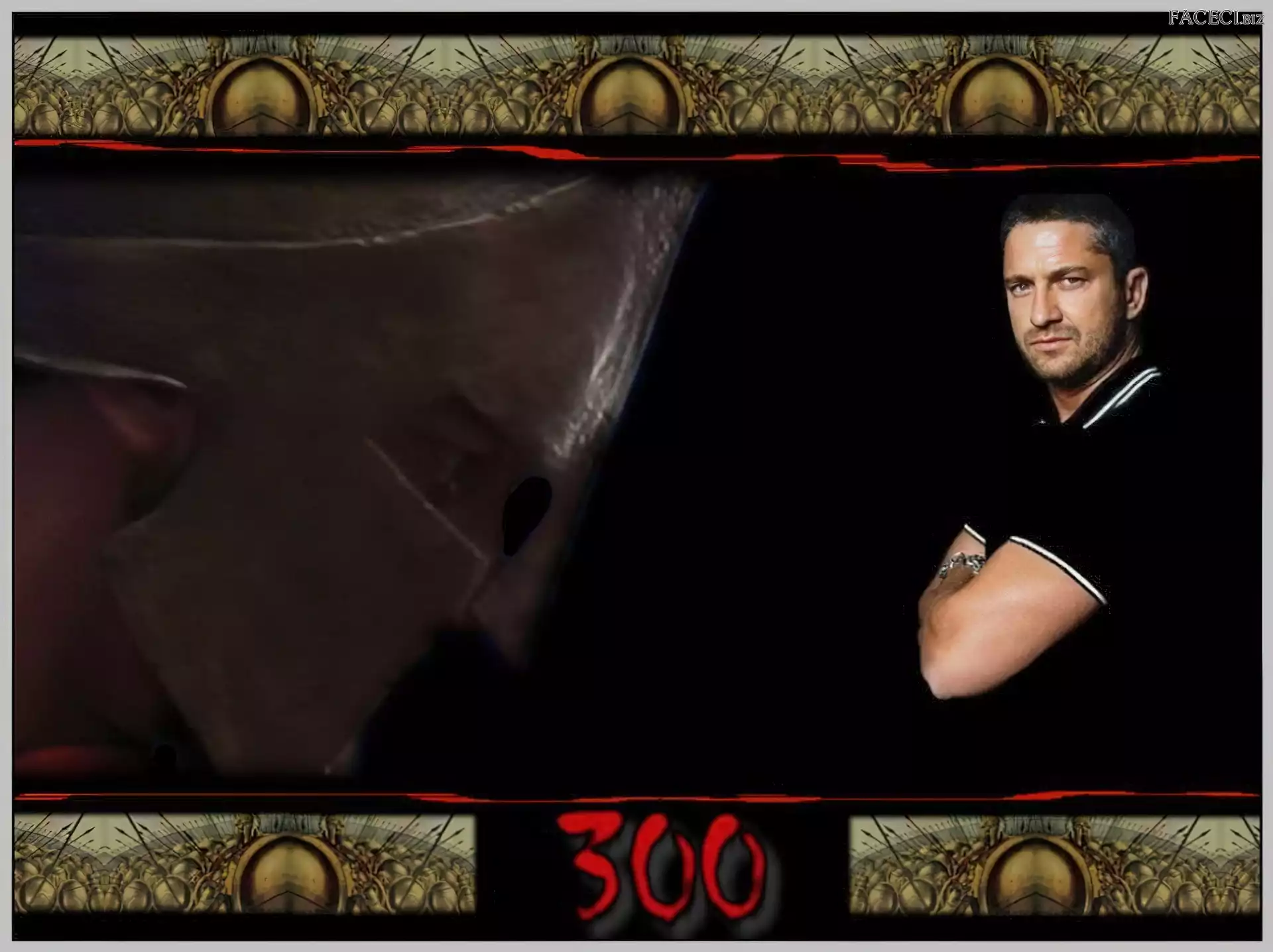 czarna koszulka, Gerard Butler, maska